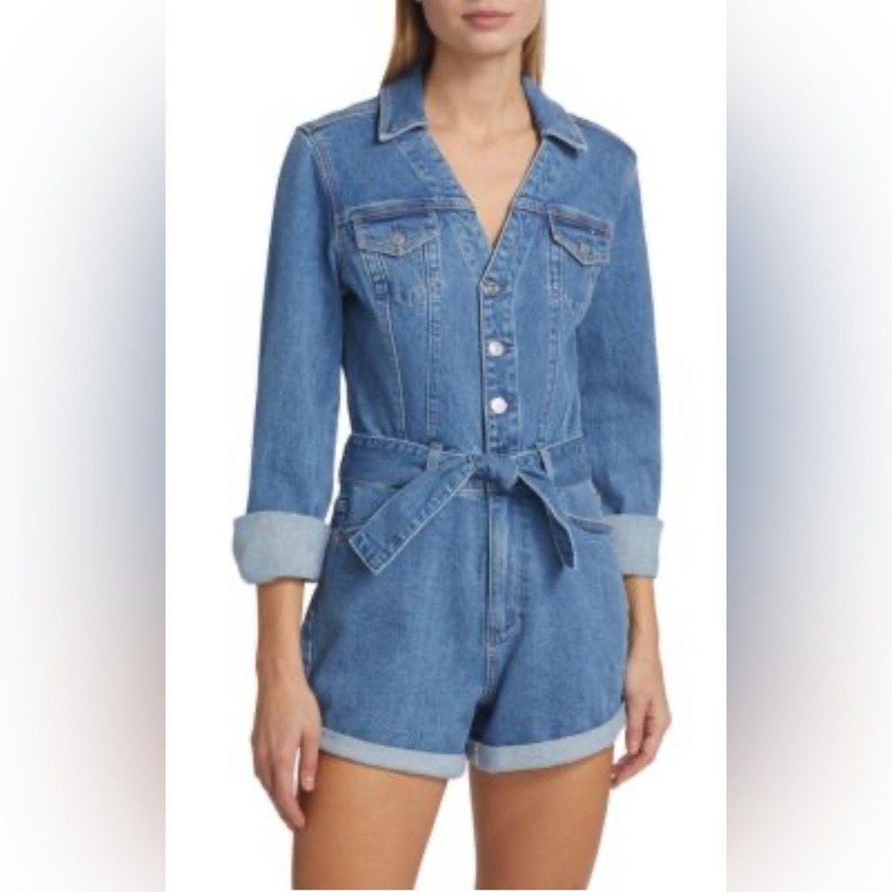 NWT Paige Maggy Denim Romper Long Sleeve Tie Waist Women's Size 12